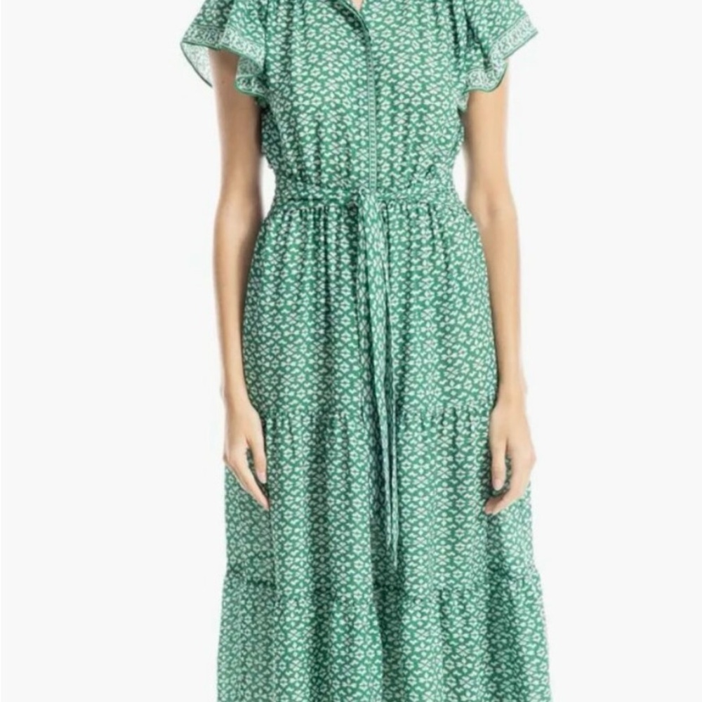 Max Studio Green Patterned Midi Dress